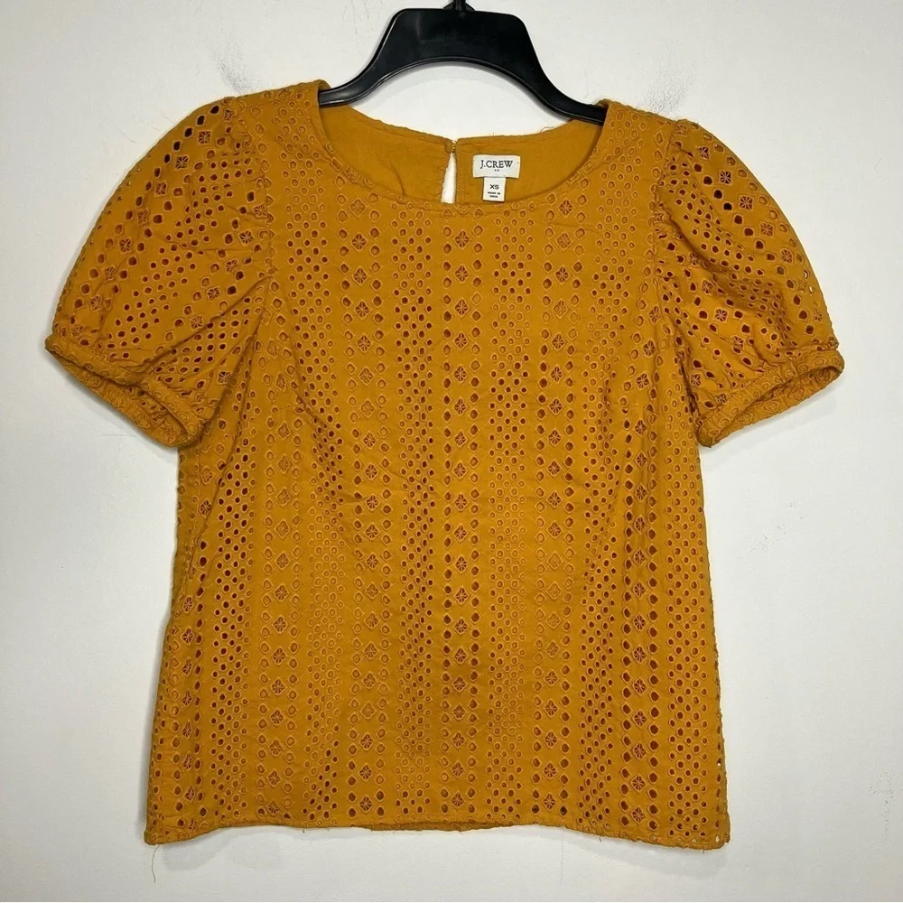 J. Crew eyelet puffed sleeve blouse golden‎ yellow size XS